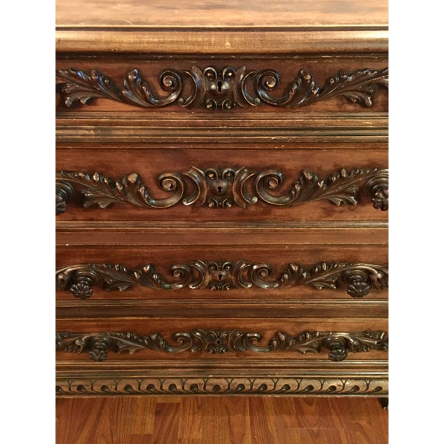 Rustic European Walnut Carved Chest of Drawers For Sale - Image 4 of 10