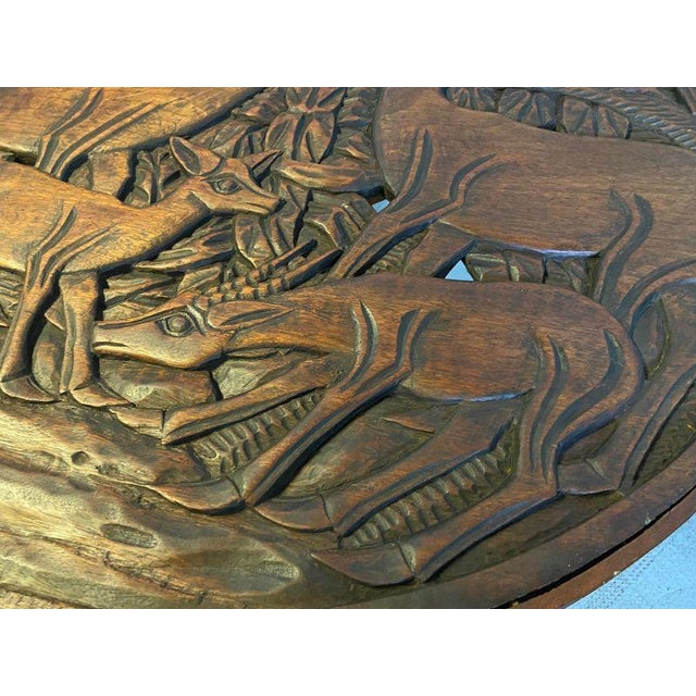 Brown Popular Art Circular Coffee Table in Carved Wood, 1930s-1940s For Sale - Image 8 of 14
