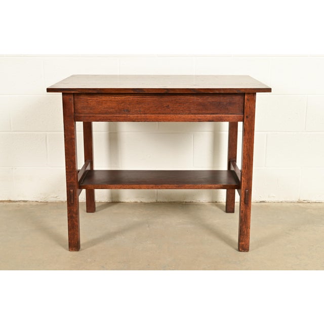 L. & J. G. Stickley Antique Mission Oak Arts & Crafts Writing Desk or Library Table, Circa 1910 For Sale - Image 13 of 14