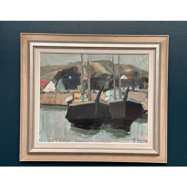 Carl Berndtsson, Fishing Boats in the Harbour, 1950s, Oil on Canvas, Framed For Sale - Image 11 of 11