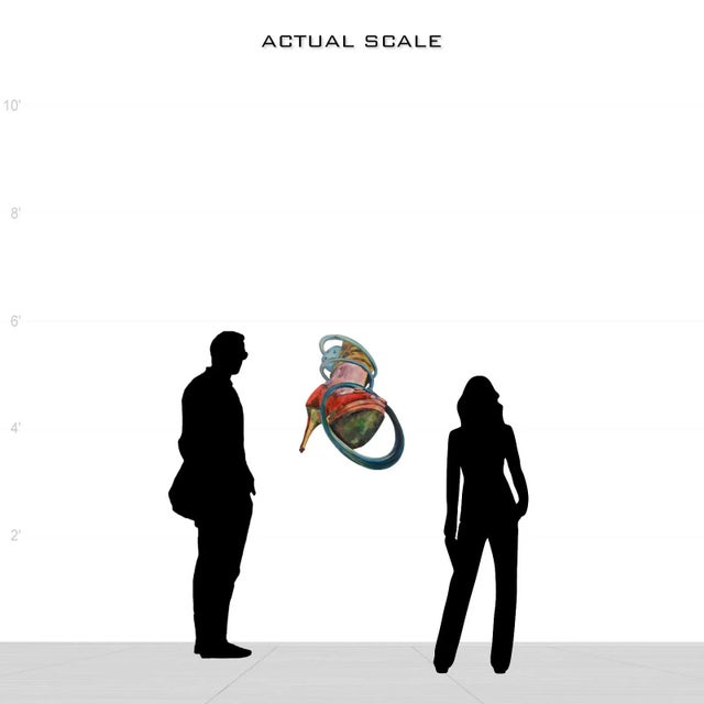 This painting of a ladies red high heel shoe, is titled Skip It. Painted on a wood panel, the artist has carefully cut out...