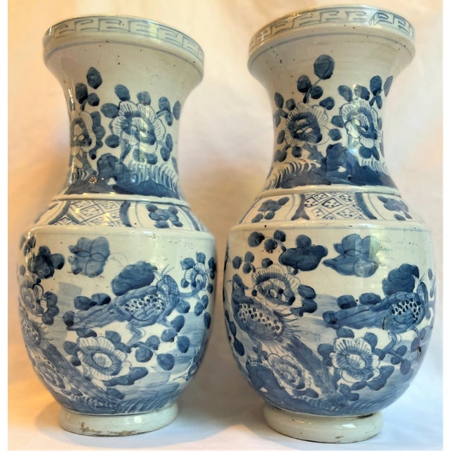 Contemporary Chinoiserie Porcelain Blue & White Aviary Vases - a Pair For Sale In Houston - Image 6 of 10