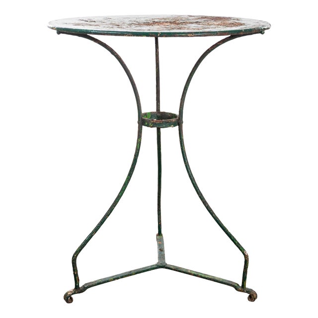 Small French Dark Green Metal Outdoor Gueridon Table, 1950s For Sale