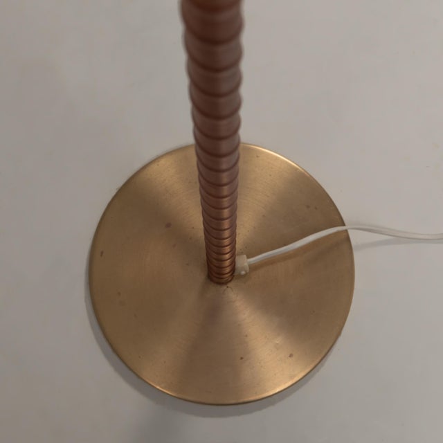 Luxus Leather and Brass Floor Lamp by Uno & Östen Kristiansson for Luxus, Sweden, 1960 For Sale - Image 4 of 9