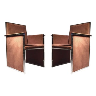 Vintage Chrome Club Arm Chairs / Milo Baughman Pierre Cardin For Sale