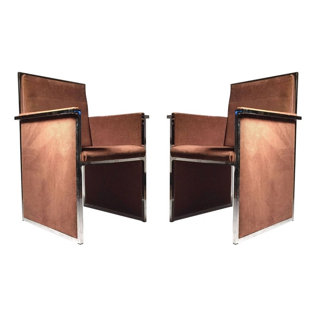 Vintage Chrome Club Arm Chairs / Milo Baughman Pierre Cardin For Sale