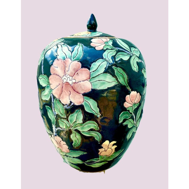 Mid Century Floral Porcelain Temple Jar For Sale - Image 4 of 8