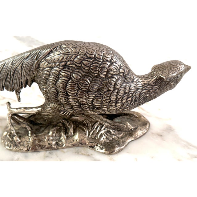 Pair of Large Silverplated Bronze Pheasant Table Ornament/ Sculptures For Sale - Image 4 of 12