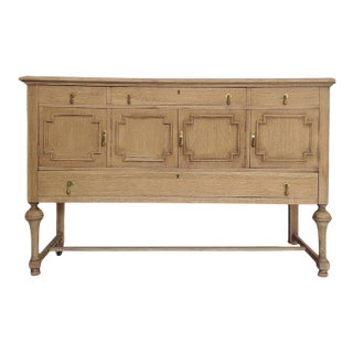 Early 1900s Tiger Oak Sideboard With Turned Legs + Geometric Detailing For Sale