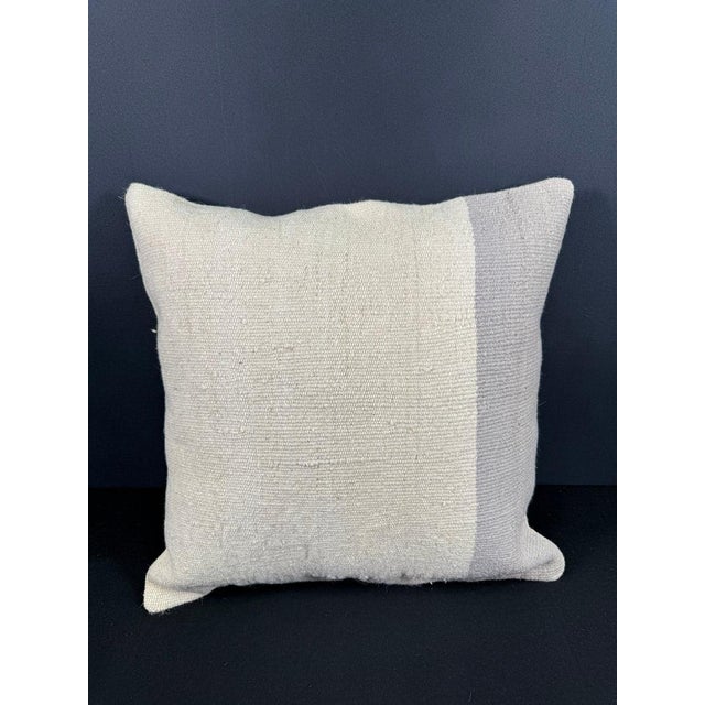 Turkish Hemp Pillow Cushion Natural Beige SkyBlue Cushion Cover 20"x20" For Sale - Image 4 of 4