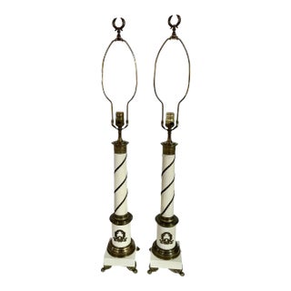 Pair Mid Century Hollywood Regency Stiffel Style Brass Neoclassical Style Lamps, Unmarked For Sale