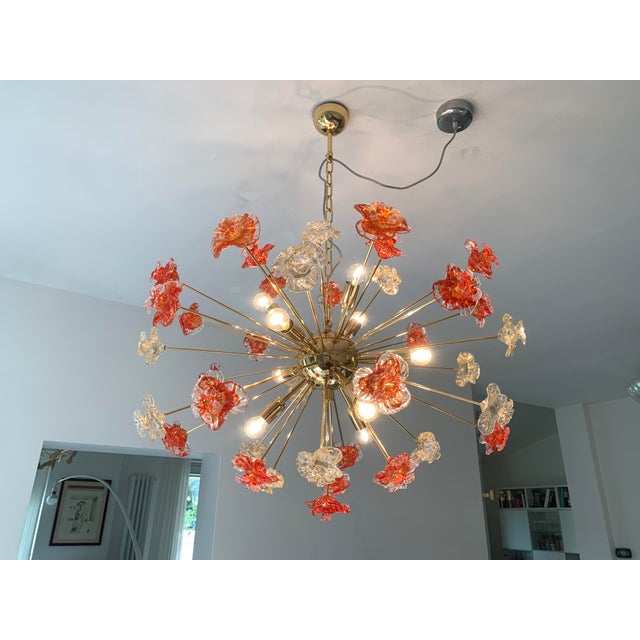 Contemporary Red and Violet Flowers Murano Glass Sputnik Chandelier For Sale - Image 10 of 11