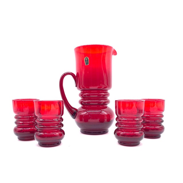 Red Glass Juice Service from Sudety Glassworks, 1970s For Sale - Image 3 of 17