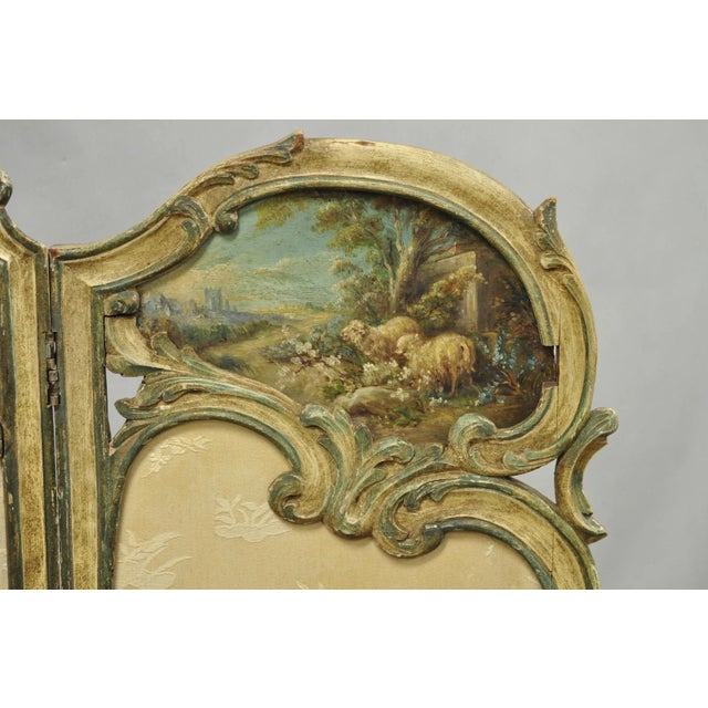 Antique French Louis XV Hand Painted Petite 3 Panel Folding Dressing Screen For Sale - Image 11 of 18
