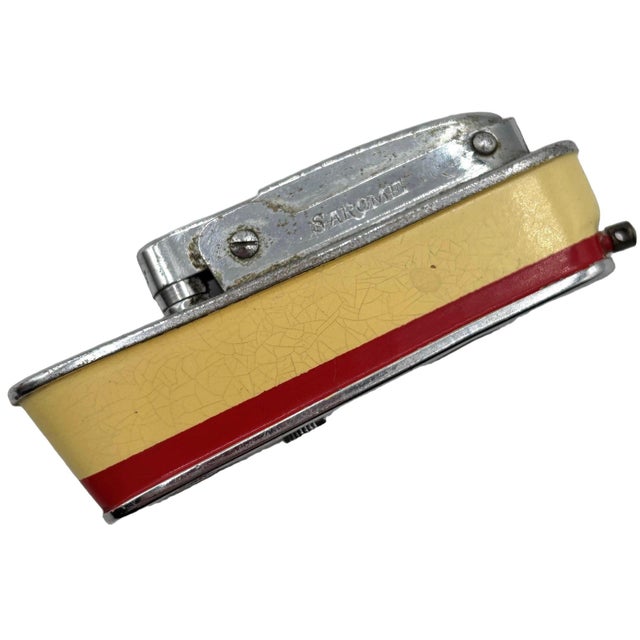 Metal Mid 20th Century Novelty Sarome Japan Cruise Ship Enameled Lighter, Yellow & Red For Sale - Image 7 of 9