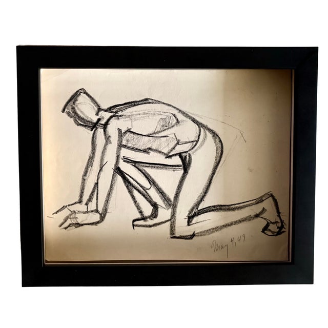 1947 Vintage Studio Charcoal Drawing of a Male Runner, 11” X 14” For Sale - Image 6 of 9