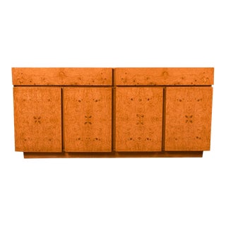 1970s Mid-Century Milo Baughman Style Burl Wood Sideboard For Sale
