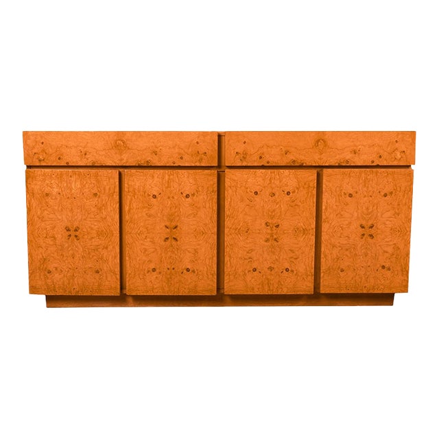 1970s Mid-Century Milo Baughman Style Burl Wood Sideboard For Sale