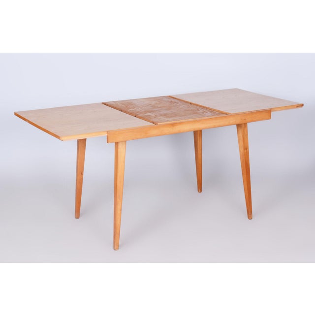 Wood Mid-Century Czech Extendable Table in Beech and Ash attributed to Tatra Pravenec, 1950s For Sale - Image 7 of 17