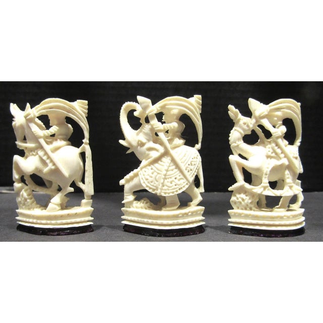 Bone Antique Rajasthani Indian Ivory Colored Bone Complete Hand Carved Chess Set For Sale - Image 7 of 13