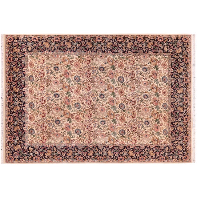 Blue Shabby Chic Floral 1990's Pak-Persian Ivory/Blue Wool Rug - 9'1'' X 12'7'' For Sale - Image 8 of 9