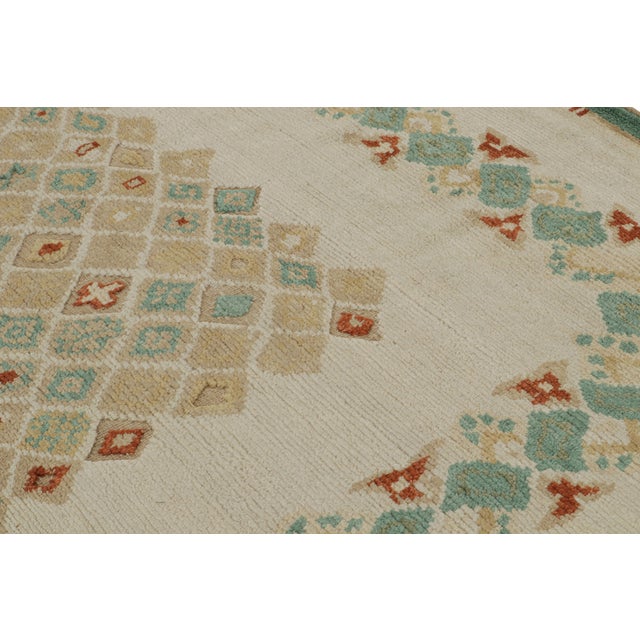 Contemporary Rug & Kilim’s French Art Deco Style Rug in Beige-Brown & Blue Geometric Patterns For Sale - Image 3 of 7