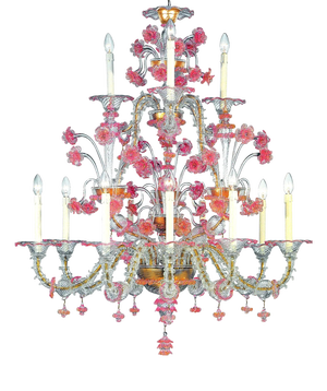 Ca Rezzonico Venetian Chandelier in Transparent and Pink Floral Murano Glass by Simoeng for Simoeng