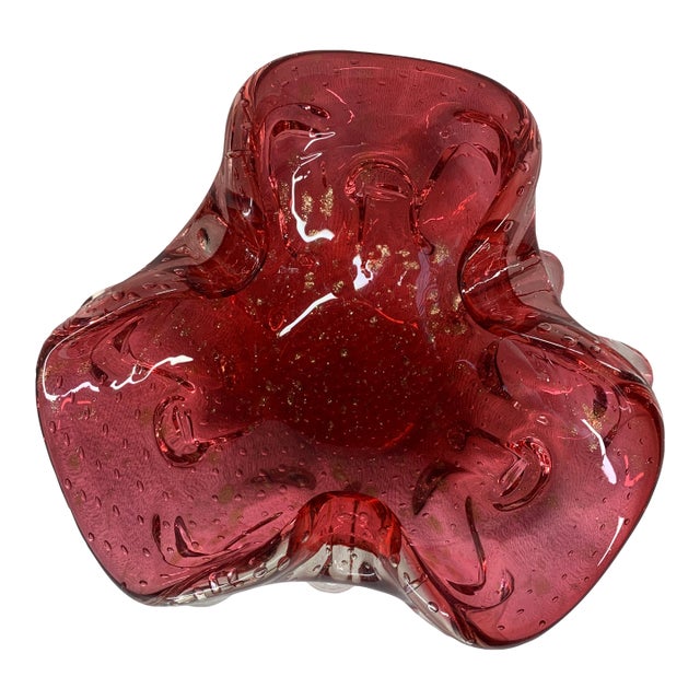 Vintage Mid-Century Italian Hand-Blown Murano Cranberry Red Art Glass Bowl For Sale