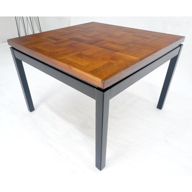 Mid-Century Modern Parquetry Teak Top 28x28" Square Top Black Lacquer Top Side End Table MINT For Sale - Image 3 of 13