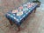 Handmade Diamond Pattern Blue Printed Rug Fabric Upholstered Long Bench For Sale - Image 4 of 9