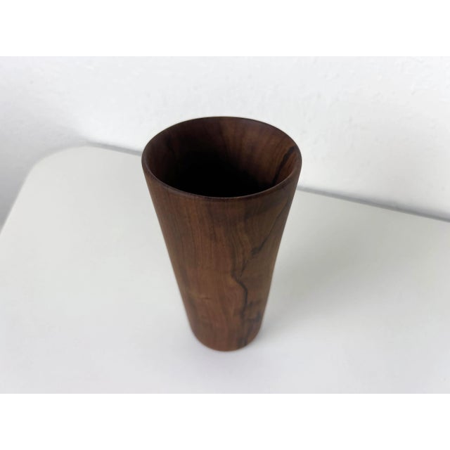 Mid-Century Modern Vintage Hand-Turned Solid Teak Wood Cup For Sale - Image 3 of 12