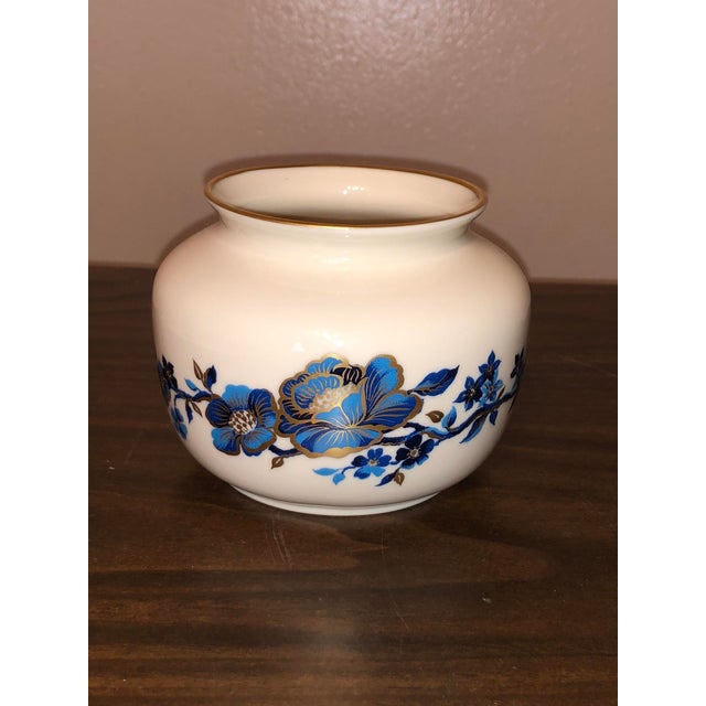 Vintage Lenox "Pagoda" Blue & Gold Porcelain Vases & Bowl - Set of 3 For Sale - Image 14 of 18