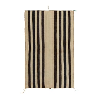 Vintage Turkish Kilim Rug in Beige-Brown With Black Stripe Patterns For Sale