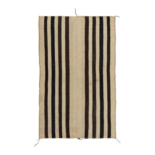 Vintage Turkish Kilim Rug in Beige-Brown With Black Stripe Patterns For Sale