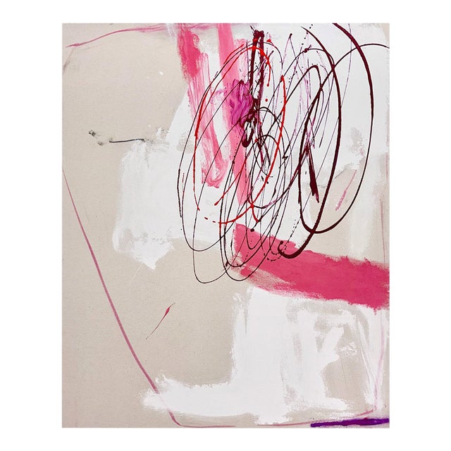 Contemporary Abstract Acrylics, Ink on Natural Canvas "Ground Control" by Manuela Karin Knaut For Sale