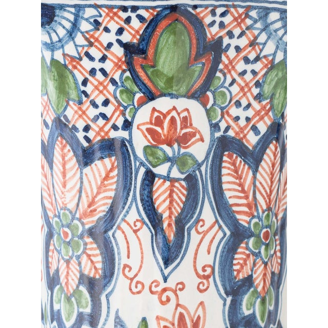 Dutch Delft Table Lamps with New Olive Velvet Drum Lampshades by Makkum, 1940s, Set of 2 For Sale - Image 9 of 17