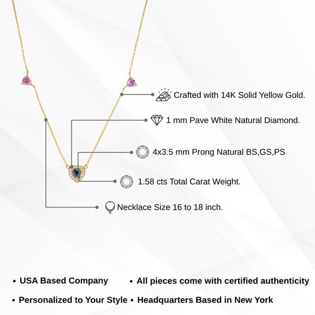 14k Gold Heart Charm Necklace With Multi Sapphire & Diamonds For Sale - Image 12 of 17