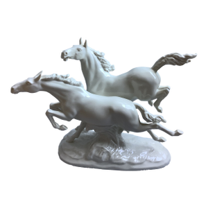 Vintage 60s Hutschenreuther Germany Porcelain Galloping Stallion Horses Lg Statue Sculpture
