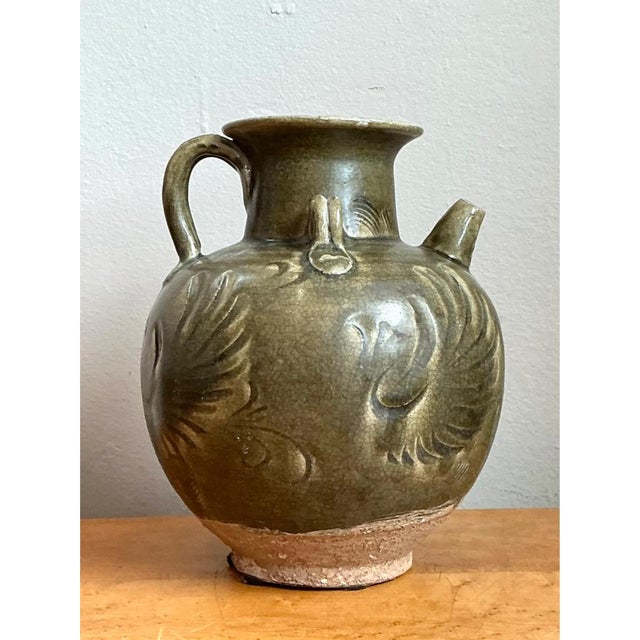 Vintage Sculptural Green Ceramic Jug For Sale - Image 10 of 12