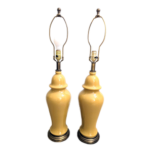 Vintage Yellow Ceramic Lamps Mustard Gold - A Pair