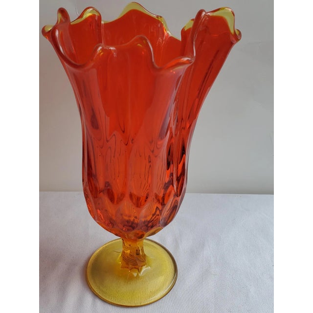 Glass Mid Century Fenton Amberina Swung Thumbprint Hankerchirf Vase For Sale - Image 7 of 12