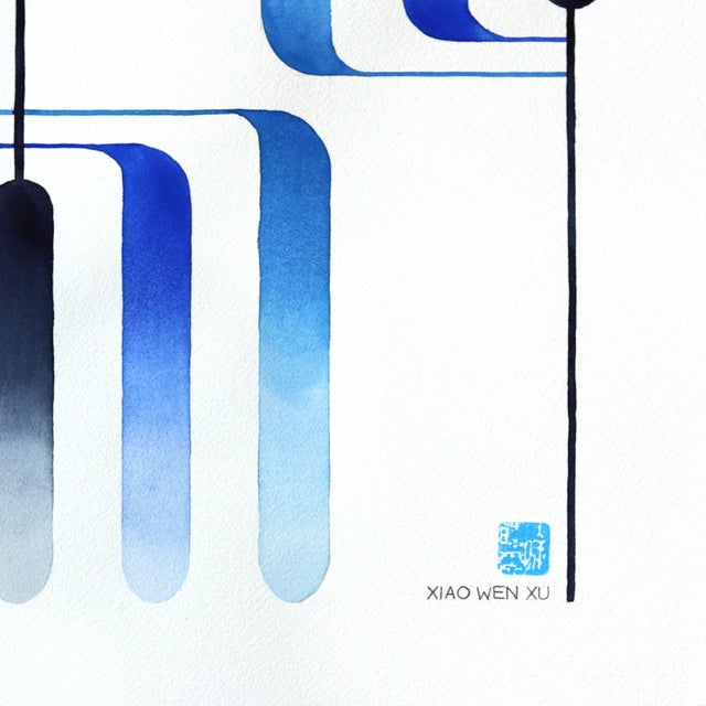 2020s Blue Blooms 3 - Blue Abstract Watercolor Painting on Paper Original Artwork by Xiao Wen Xu For Sale - Image 5 of 6
