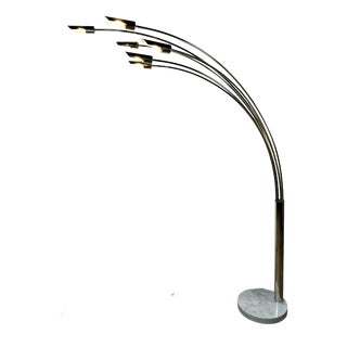 Italian 6-Light Arc Floor Lamp in Gilded Brass, 1970s For Sale