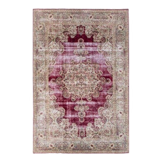 Vintage Persian Hamadan Handmade Medallion Red Wool Rug For Sale