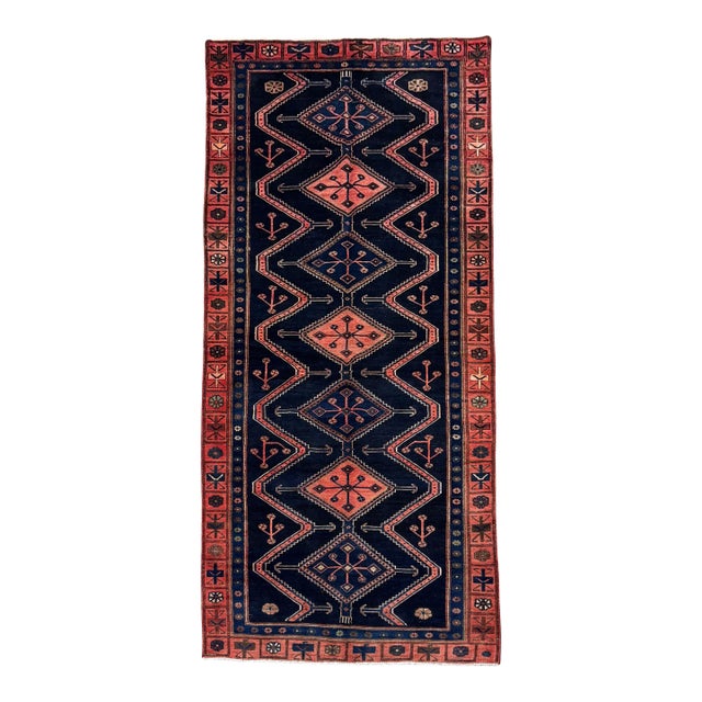 Antique Persian Hamedan Hand-Knotted Runner 4'8" X 12'11" For Sale