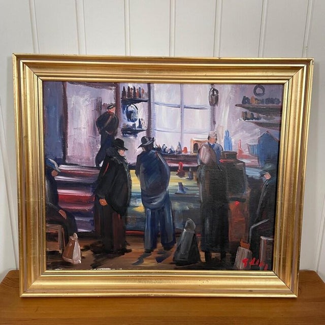 1930s Early Swedish Modernist Interior Scene Oil Painting by Göte Lundberg For Sale - Image 14 of 14