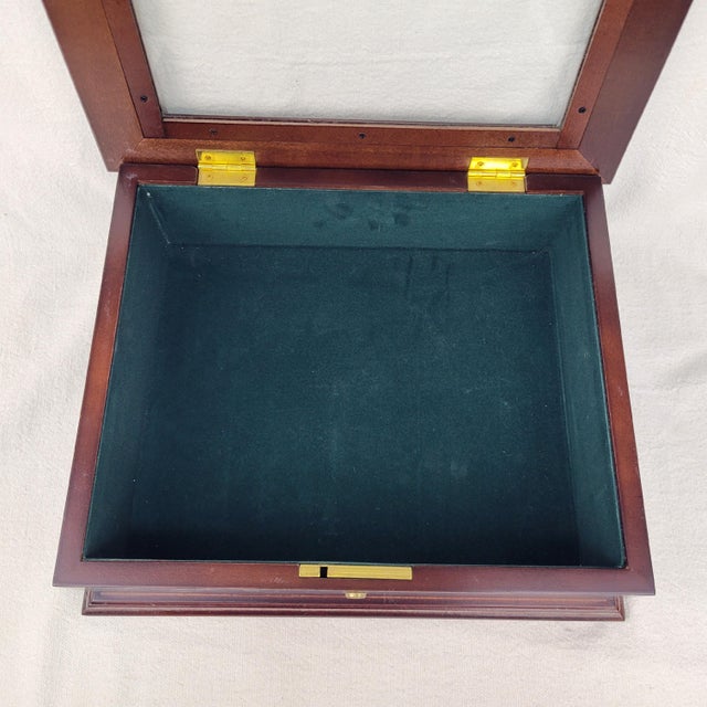 Vintage 1994 Bombay Company wooden display box features a rich mahogany-toned finish and a clear glass top lid, perfect...