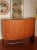 A very elegant, freestanding bar cabinet with 2 bar stools, designed by Erik Buch for Dyrlund, Denmark, 1960. This...