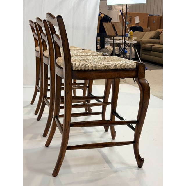 Traditional Maitland-Smith Rush Seat Counter-Height Stools Set of Three For Sale - Image 3 of 10