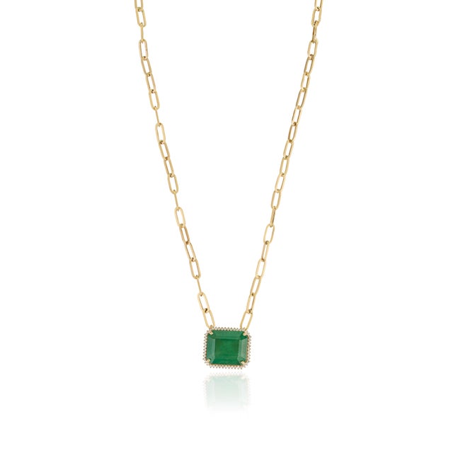 18.82ct Octagon Emerald & Diamond Halo Pendant Necklace With Paperclip Chain For Sale In New York - Image 6 of 16